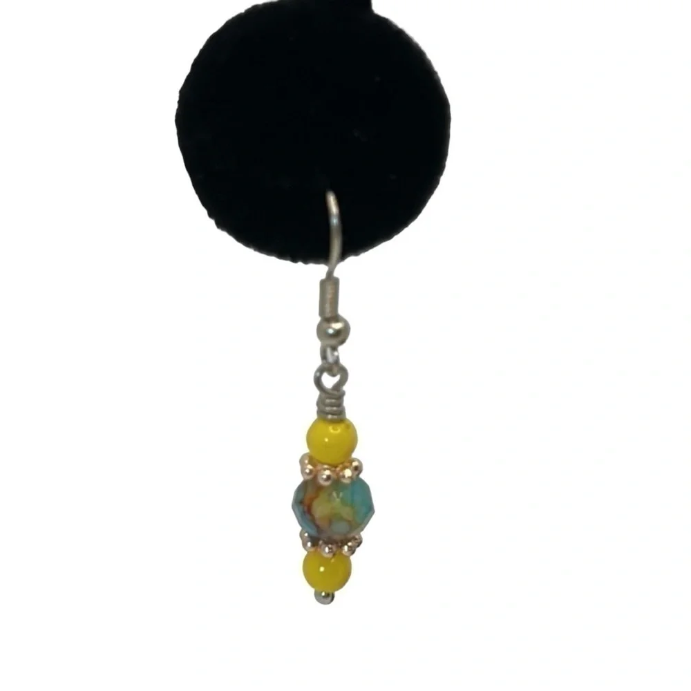 Earrings Glass Yellow/Green/Pink Dangle Silver Toned Dangle Handmade Earrings